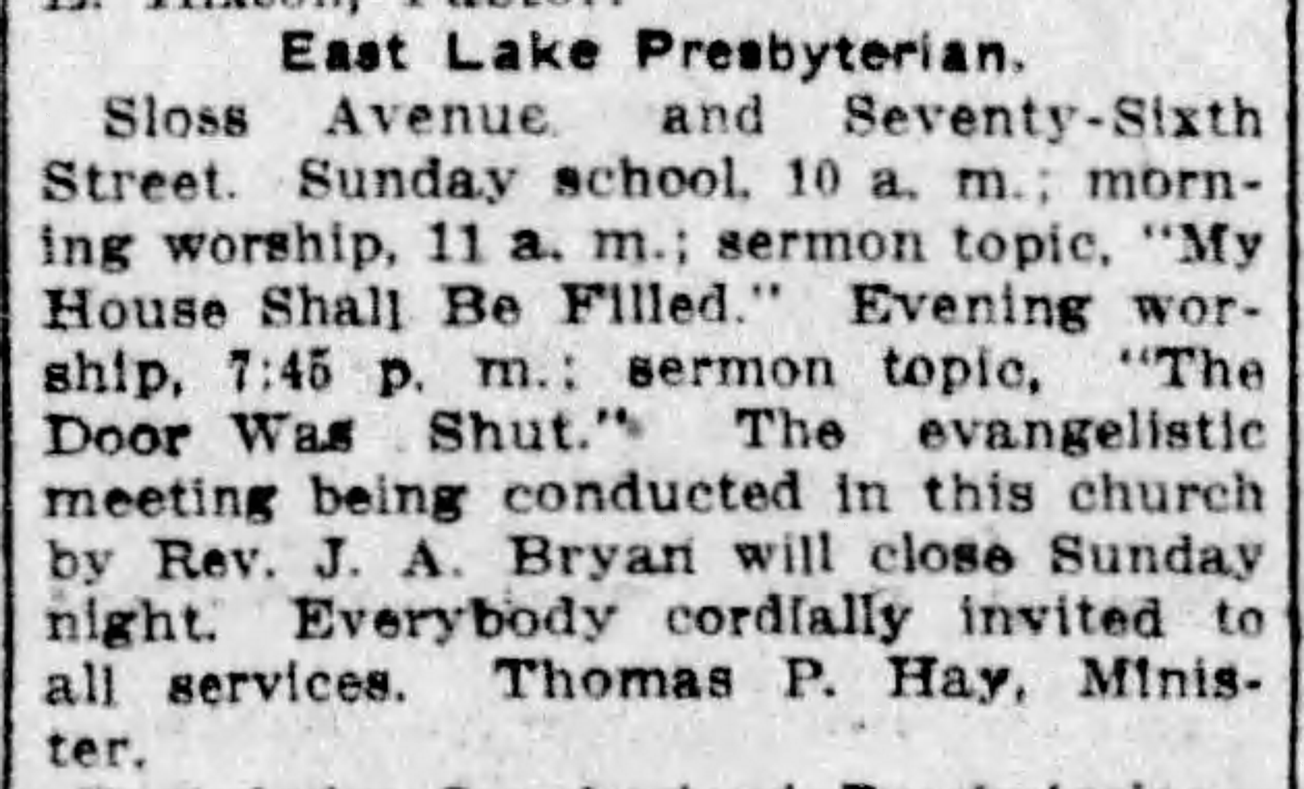 East Lake Presbyterian Revival Services